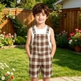 thumbnail image 3 of Krdevn Boys Girls Plaid/Striped Short Overalls, Adjustable Strap Casual British Style Kids Bib Shorts with Pockets,Brown, 3 of 8