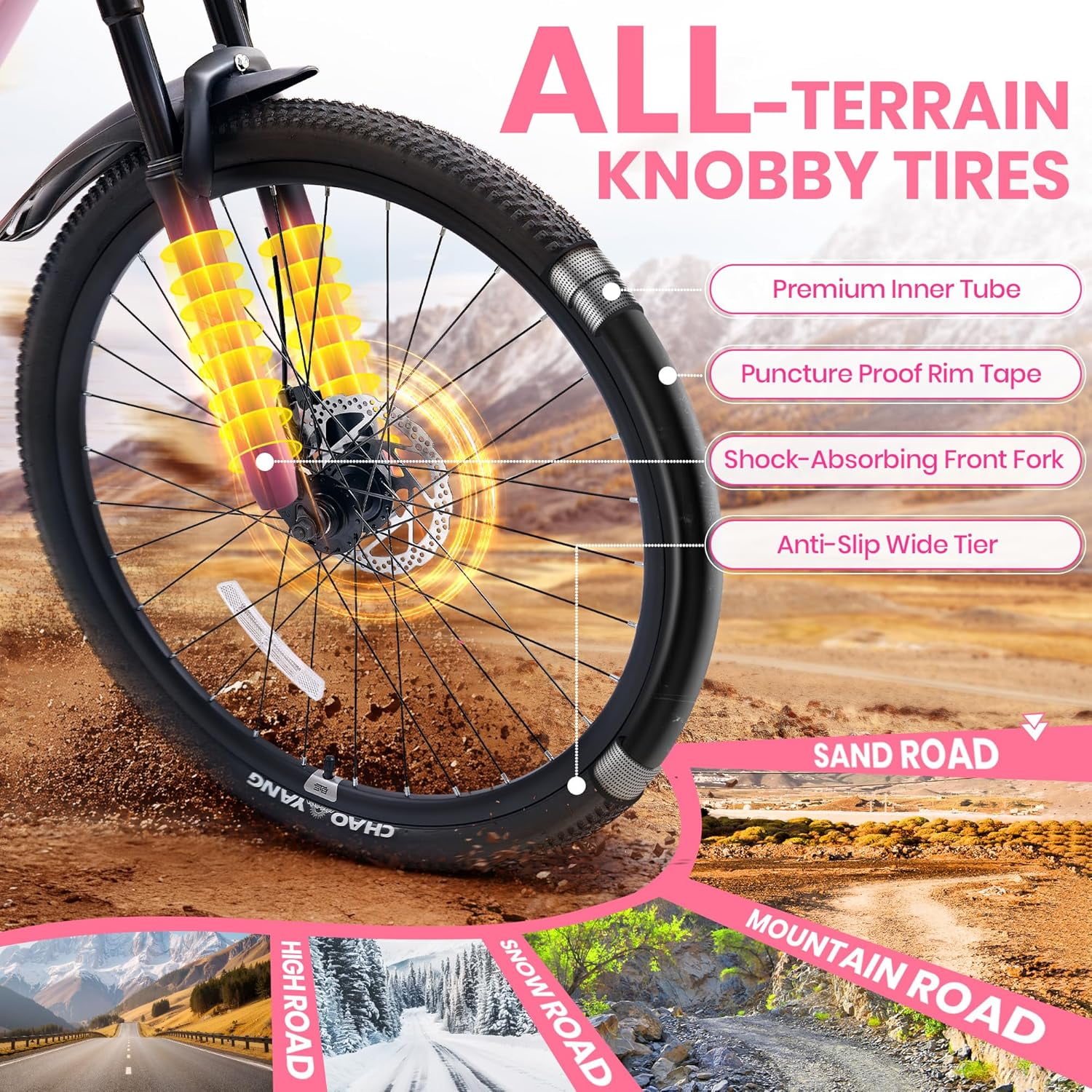 NEORIVER 26 Inch Kids Mountain Bike for Girls 6+, 21-Speed All-Terrain Bicycle with Suspension Fork, Dual Disc Brakes, Rear Rack & Internal Cable Routing
