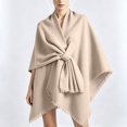 thumbnail image 5 of Fewfanhot Self Tie Fringe Wool Blend Poncho Cape, Open Front Warm Wrap Shawl Coat for Women Fall Winter, 5 of 7