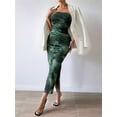 thumbnail image 4 of Women'S Summer Dress Printed Strapless Tube Bodycon Maxi Side Slit Mesh Layered Green L, 4 of 10