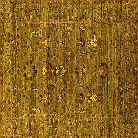Ahgly Company Machine Washable Indoor Square Oriental Yellow Industrial Area Rugs, 6' Square