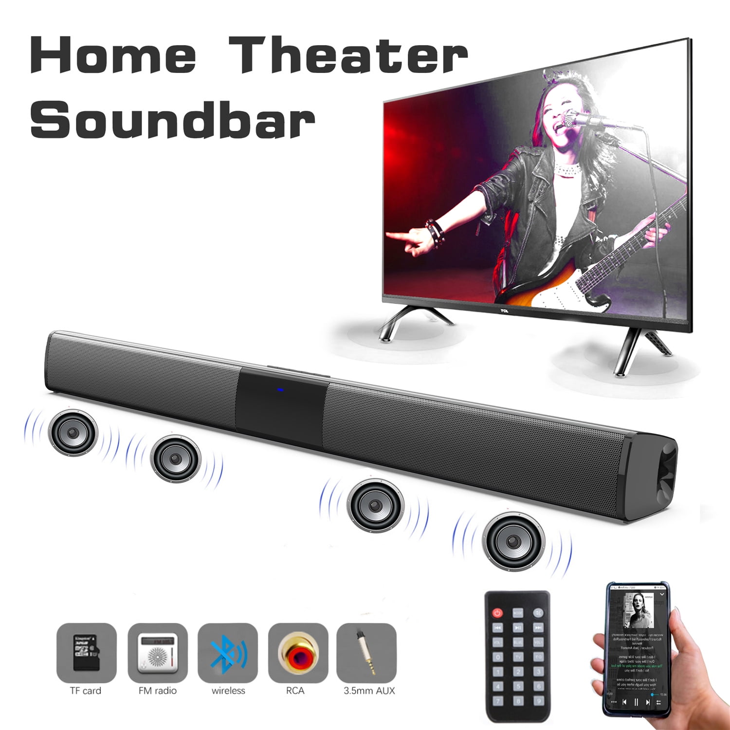 Home Cinema System 39" TV Blueooth Soundbar/Sound Bar Speaker 5 EQs,Wall Mount 