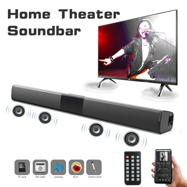 22-inch Sound Bar with 4 Built-in Subwoofers, 20W Speaker with Remote, TF Play, Radio, Rechargeable, Wireless Soundbar for TV Smartphone PC, - Walmart.com