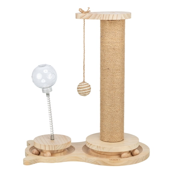 TRIXIE Oliver Interactive Cat Scratching Post w/ Treat Cup, Wooden Track & Hanging Ball