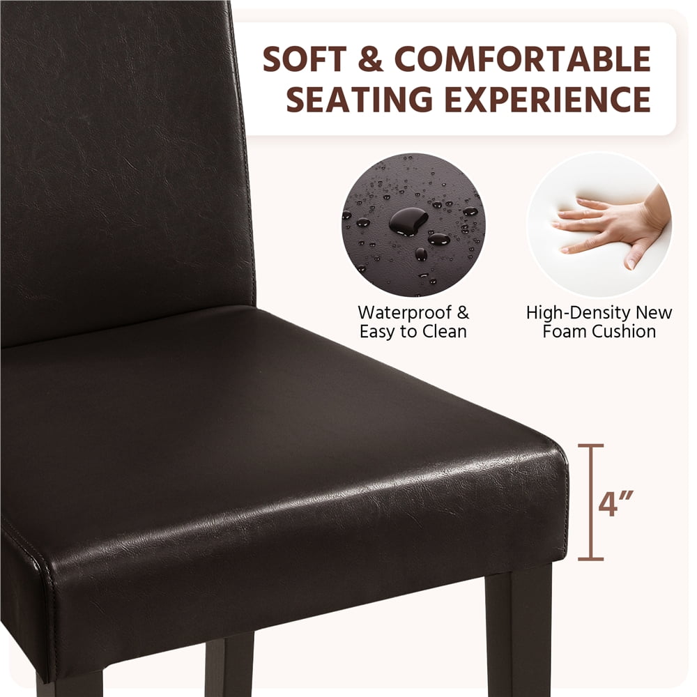 Yaheetech Faux Leather Dining Chairs with Rubberwood Legs, Set of 2, Dark Brown