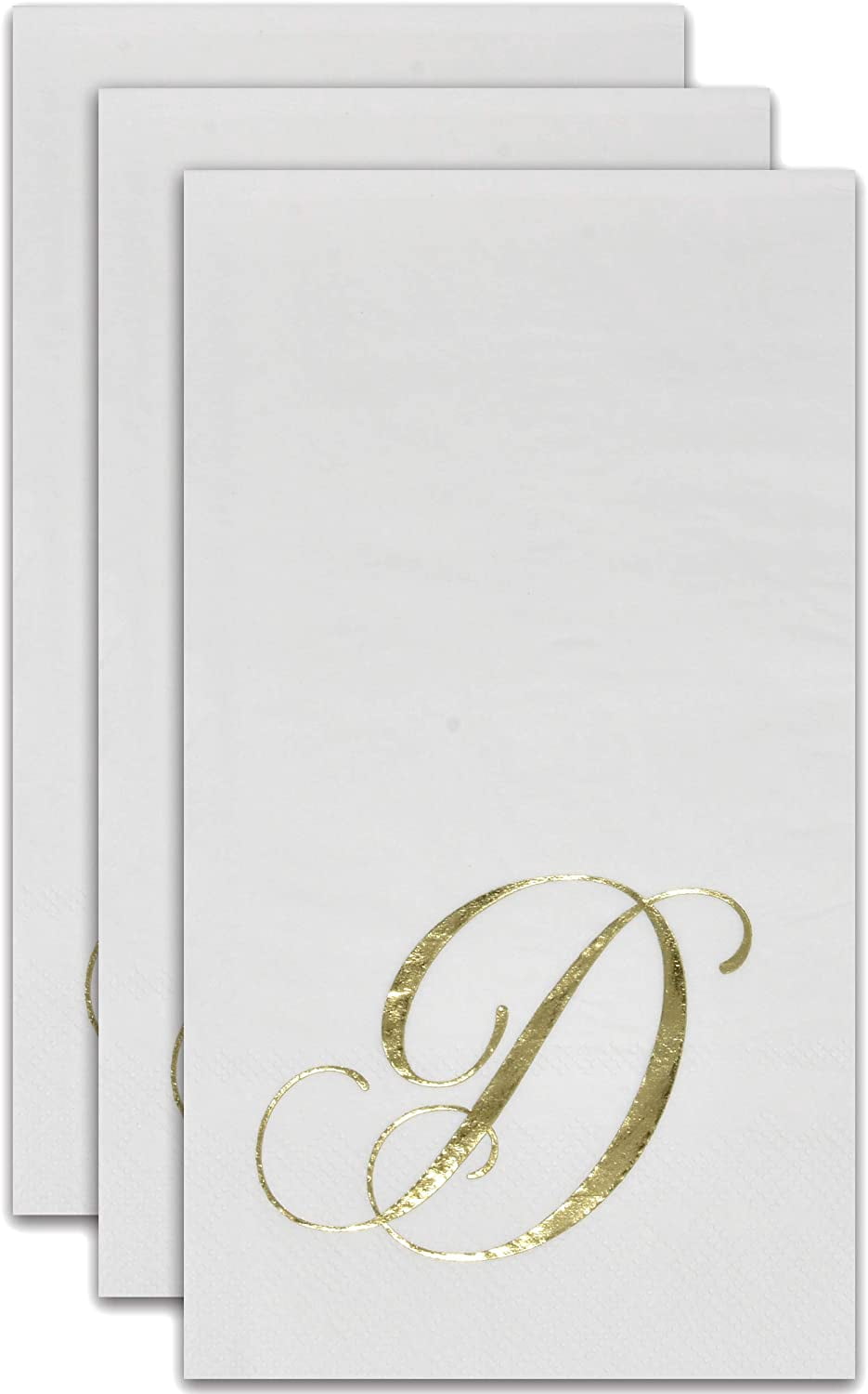 Gift Boutique Monogram Guest Napkins Letter D, 100 Count 2-Ply Disposable Paper Napkins, Gold Foil White Decorative Hand Towels for Wedding Party Bathroom