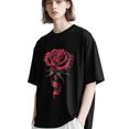 thumbnail image 2 of Men's T Shirts, Romantic Dark Red Ribbon Rose Floral T-Shirt for Men Crew Neck Tees Cotton Tops, Black, M, 2 of 9