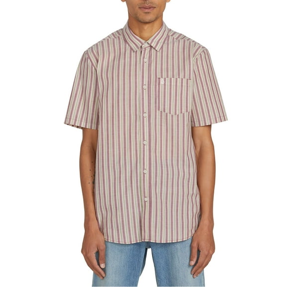 Volcom Men's Duffel Stripe Short Sleeve Button Down Shirt, Size X-Large, Pinot