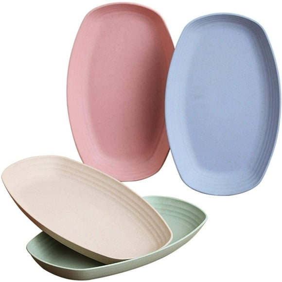 Dinner Plates, 4Pcs Wheat Straw Dinner Plates, Easy Clean Lunch Plates, Dishwasher and Microwave Safe, Dinner Plate Set Wheat Straw for Salad and Pasta