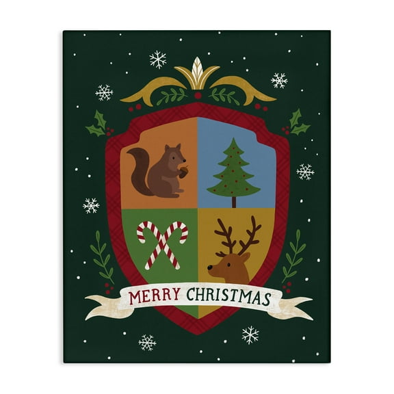 Stupell Industries Merry Christmas Woodland Crest Holiday Painting Gallery Wrapped Canvas Art Prints Wall Art, 16 x 20