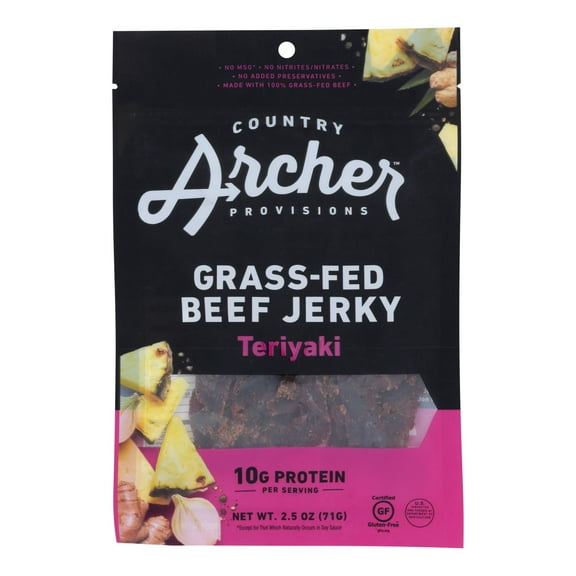 Country Archer Jerky Co Teriyaki Grass-Fed Beef Jerky, 2.5 Ounce, 12 Per Case