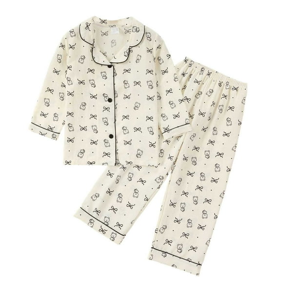 Utlike 2 Pcs Girls Pajama Set Toddler Long Sleeve Cartoon Prints Tops T Shirt Pants Casual Home Clothes Set First Day Of School Outfits For Girl Size 2 Years-3 Years White