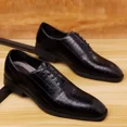 thumbnail image 4 of New Elegant Casual Work Shoes, Men's Classic Patent Leather, Grid Oxford Shoes for Men, Stylish Pointy Lace-up Business Shoes, 4 of 7