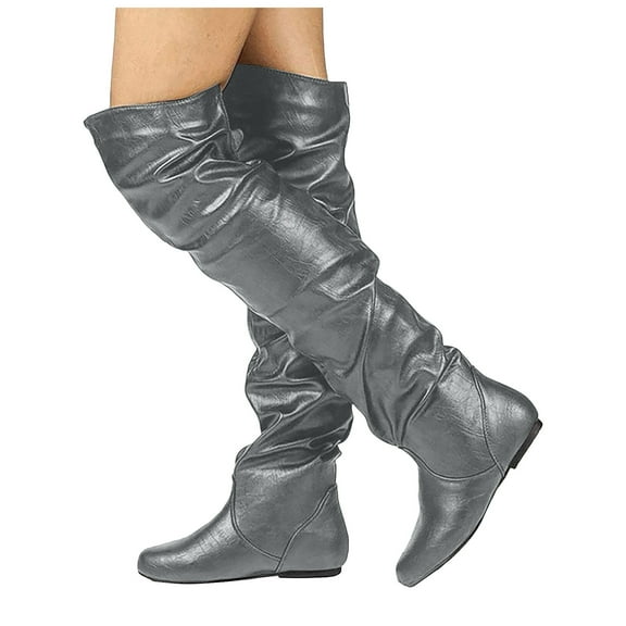 Slouchy Thigh High Boots for Women Hidden Wedge Soft Leather Pull on Over the Knee Winter Tall Boots