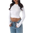 thumbnail image 2 of tarylea Going out Tops for Women Crew Neck Slim Fitted Crop Tops Long Sleeve Solid Color Tees Casual Trendy Cute Stretch Tops, 2 of 6