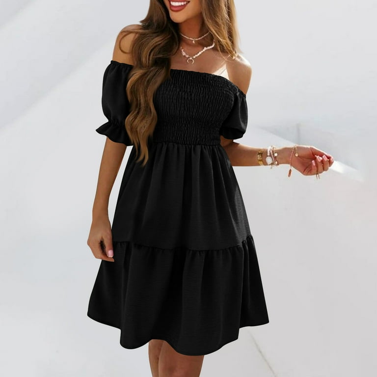 Womens Off the Shoulder Dresses, 3/4 Bell Sleeve Floral Print Mini Dress,  Tunic Casual Chiffon Boho Vacation Sundress - Walmart.com