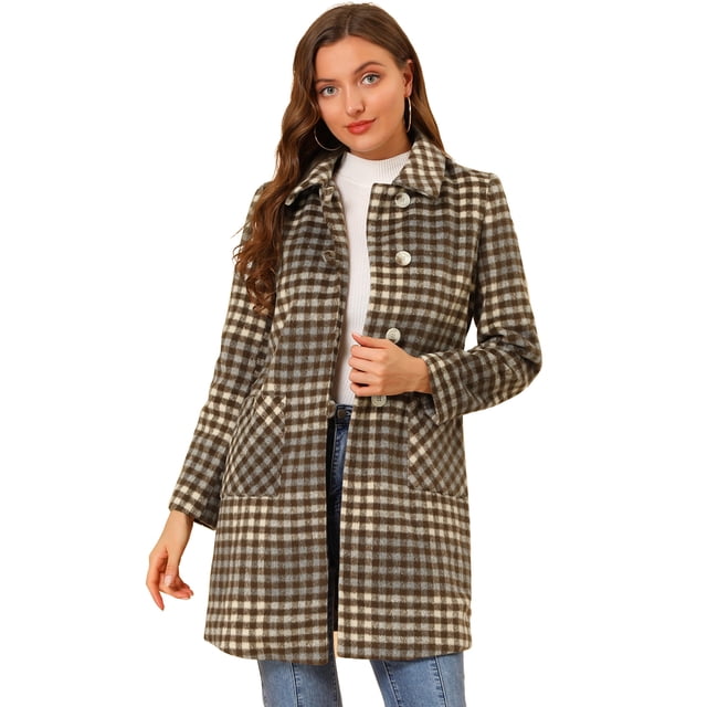 INSPIRE CHIC Gabardina larga de lana con cuello de solapa elegante de invierno para mujer Café L