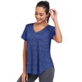 thumbnail image 1 of Camisa de entrenamiento Alovien para mujer, manga corta, cuello en V, azul oscuro, 1 of 7