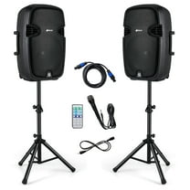 Portable Dual 15" 2-way 2000 W Powered Speakers w/ Stands & Controller
