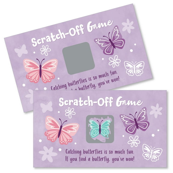 Big Dot of Happiness Beautiful Butterfly - Floral Baby Shower or Birthday Party Game Scratch Off Cards - 22 Count