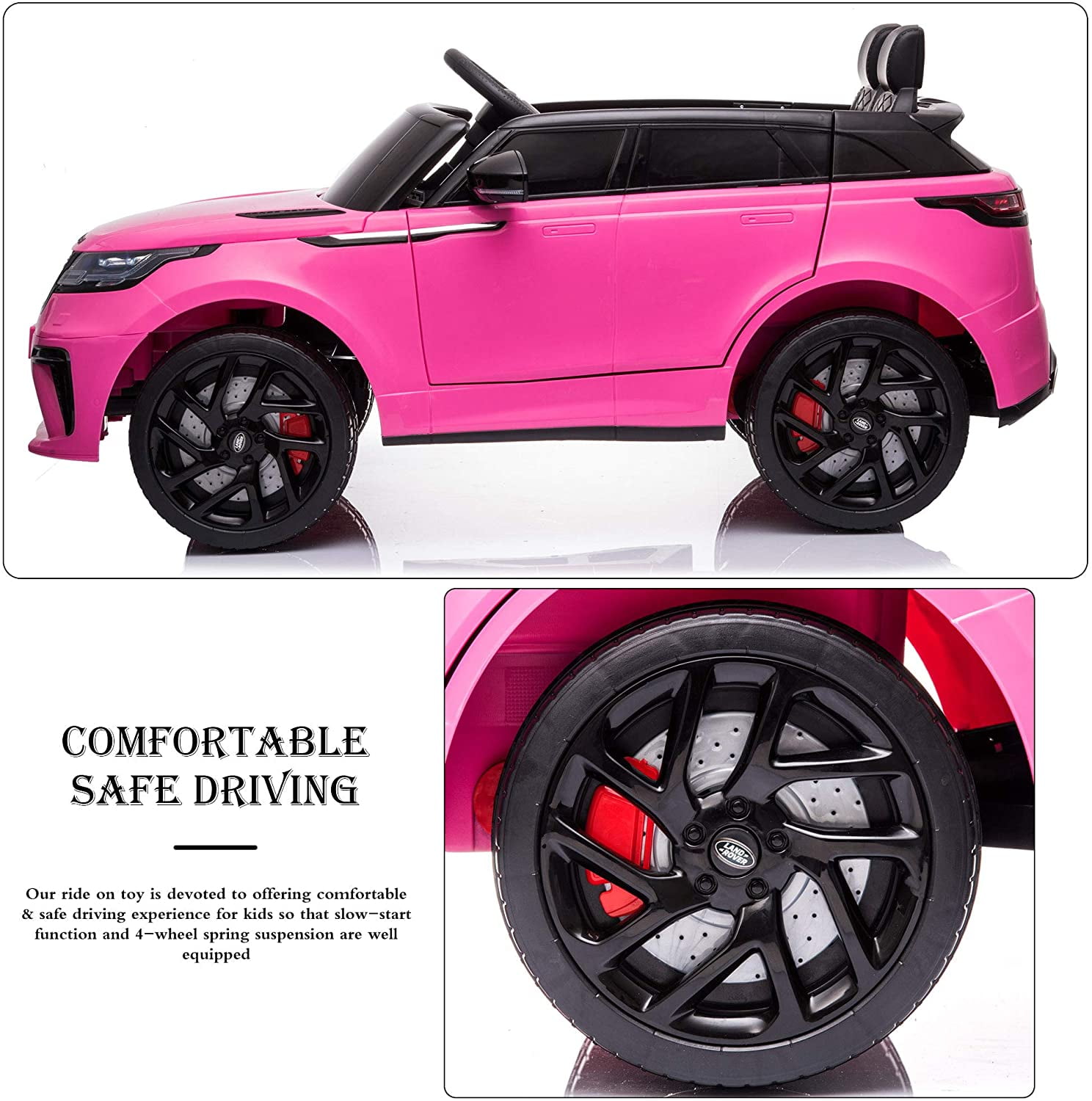 CIPACHO 12V Land Rover Vehicle Kids Ride On Car w/2.4G RC, 4 Wheel Suspension, LED, Music, for Boys Girls (Pink)