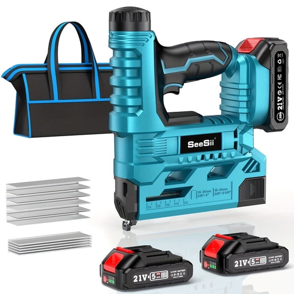 SEESII Cordless Nail Gun 18G Brad Nailer, 2-in-1 Electric Stapler, 2x2.0Ah Battery, 1000 Brad Nails