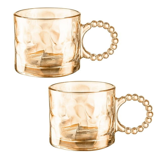 Juego de 2 Tazas Perlas Aperlada Siena de Vidrio Cristal Ambar 300 ml