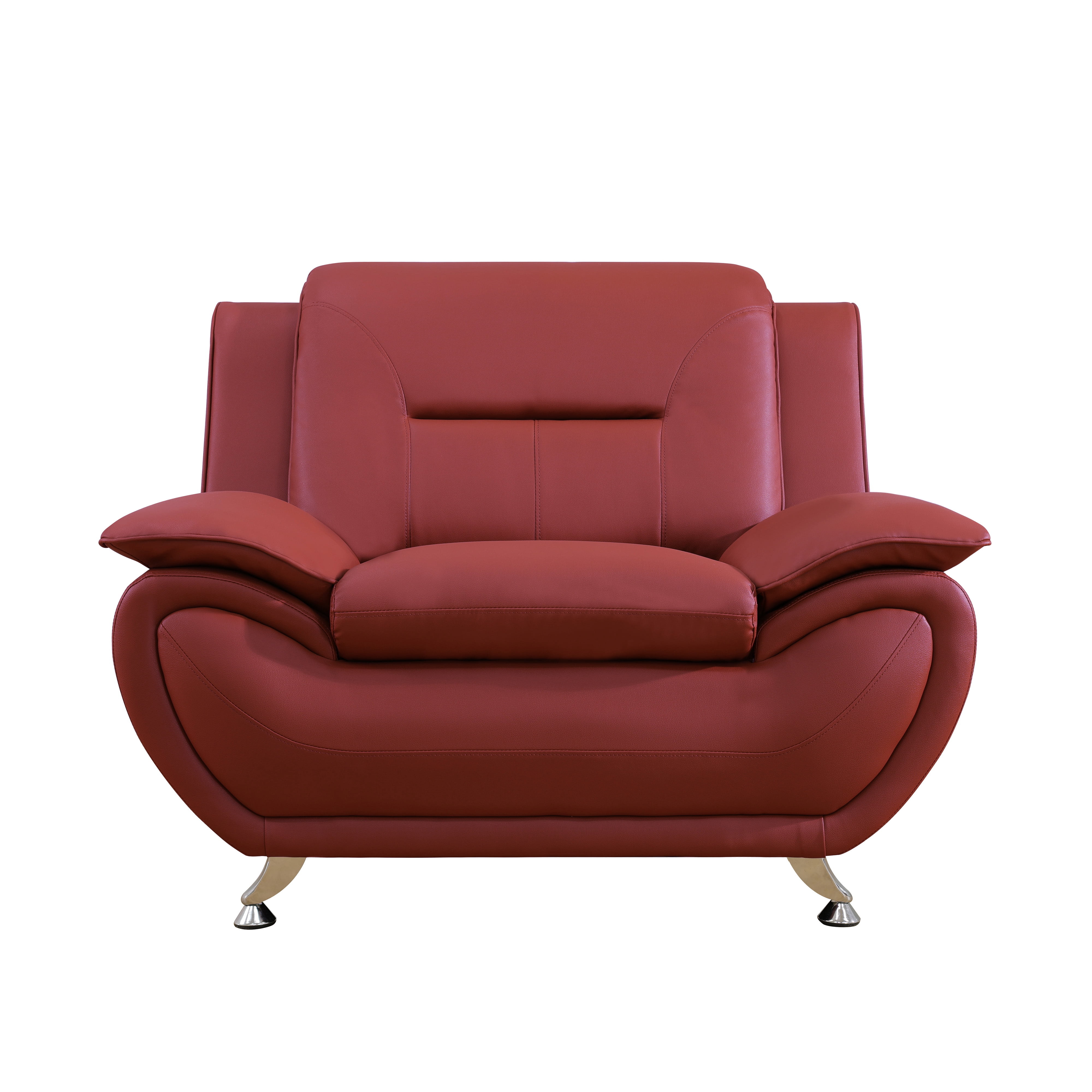 Leather Single Sofa Chair, Modern Accent Chair Comfy Sofa Couch Curved Armchair&nbsp;for Living Room, Bedroom, Red