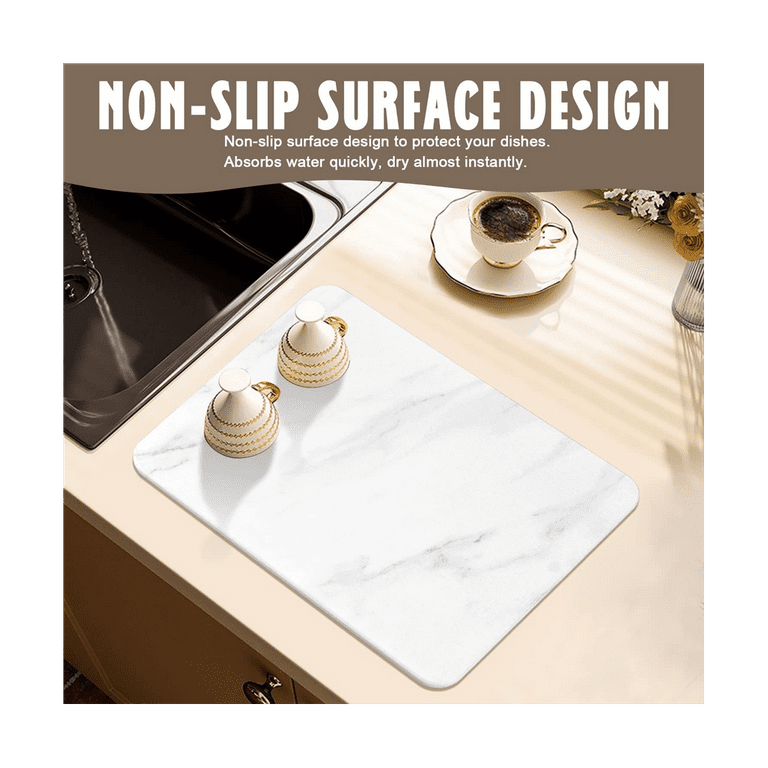 Dish Drying Mats for Kitchen Counter.Ultra Absorbent.Non-Slip.Heat  Resistant Mat Kitchen Gadgets.Stone Dish DrainerDrying Mats.，Rack Tableware  Mat.(12x8inch.White Marble) 