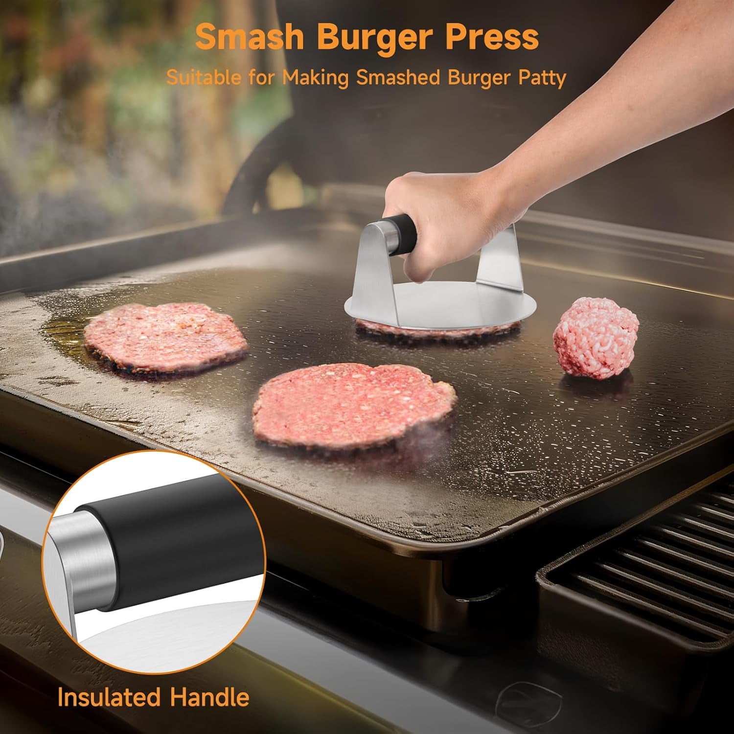 3 Pcs Smash Burger Press Kit Stainless Steel 6 Inch Spatula Seasoning Shaker Replacement Compatible With Blackstone Griddle Flat Top