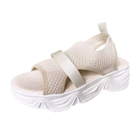 

GHSOHS Womens Sandals Outdoor Shoes for Women Slippers Flip Flops Pump Sandals Fashion Summer Solid Breathable Mesh Knitted Open Toe Thick Sole Beach Sandals Flat Shoes Footwear 38