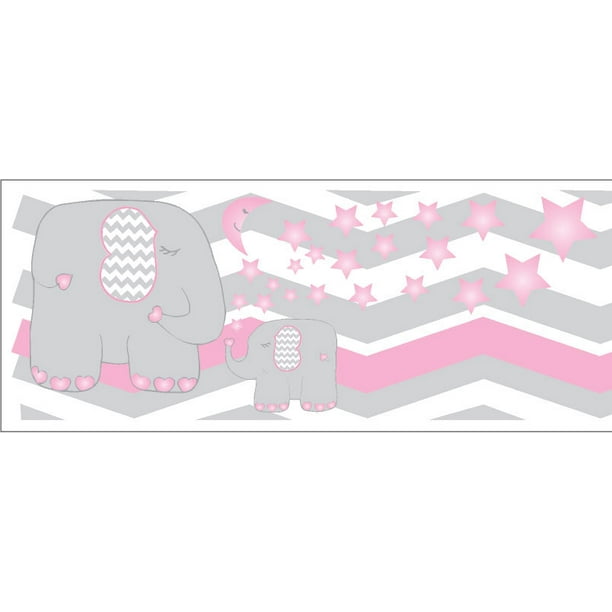 Pink Elephant Border Wall Decals / Jungle Safari Themed Chevron Border