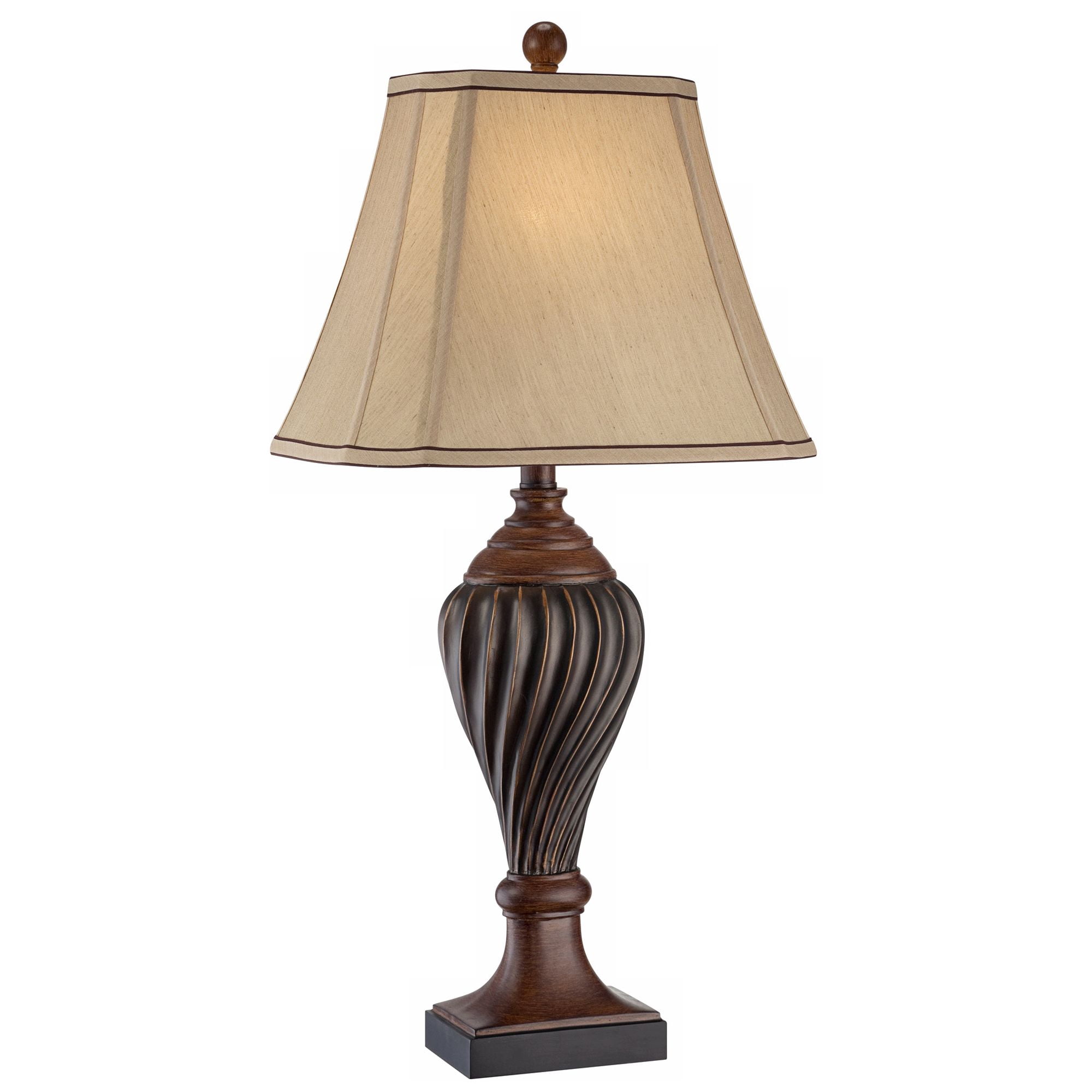 Regency Hill Traditional Table Lamp 28.5" Tall Carved Two Tone Brown Urn Shaped Beige Fabric Shade for Living Room Family Bedroom Bedside