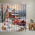 thumbnail image 1 of JOOCAR Merry Christmas Vintage Red Truck Shower Curtain Rustic Christmas Eve Farmhouse Wooden Cabin Forest Winter Snow Snowman Farm Retro Car with Xmas Tree Country Views with Hook, 1 of 6