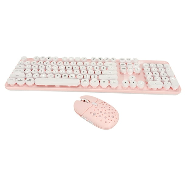 Combinación De Teclado Inalámbrico, Pequeño Teclado Inalámbrico De Rebote Y Mouse Con Rosa De Tapa Redonda De Punk Puro Puro