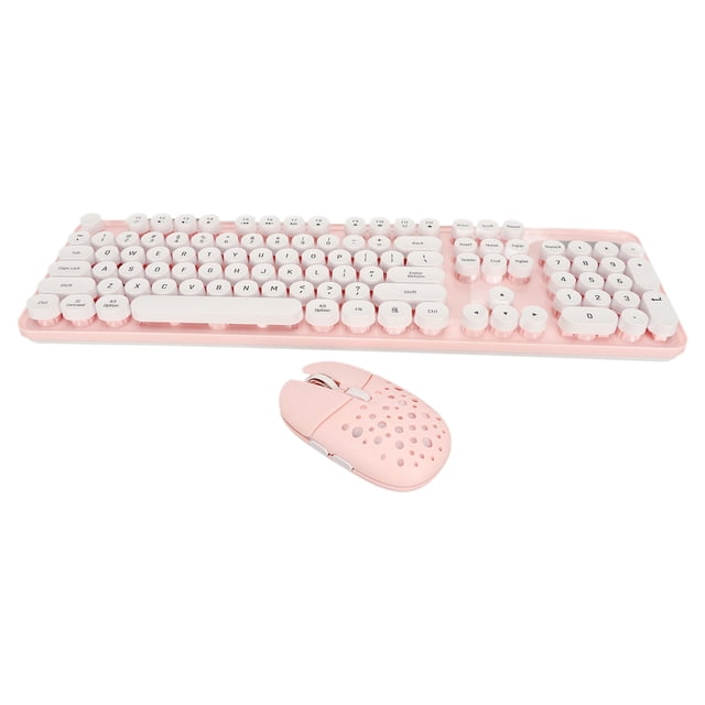 Combinación De Teclado Inalámbrico, Pequeño Teclado Inalámbrico De Rebote Y Mouse Con Rosa De Tapa Redonda De Punk Puro Puro