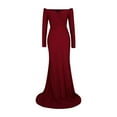thumbnail image 6 of Horkkom Women Prom Dress Off Shoulder Evening Gowns Elegant V Neck Maxi Dresses Long Sleeve Wrap formal Dresses High Split Wedding Guest Dress, 6 of 7