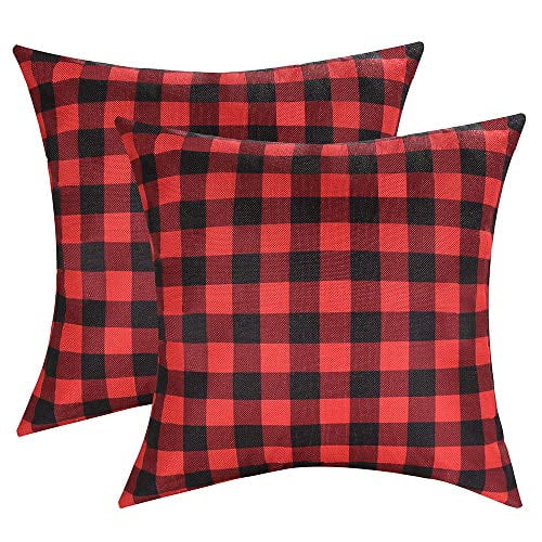 Artmag 18x18 Inches Set of 2 Christmas Red and Black Buffalo Check