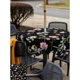 thumbnail image 4 of Outdoor Tablecloth with Umbrella Hole and Zipper, Pink Spring Floral Square Table Cloth 60x60 Inch Waterproof Tablecloth, Flowers Botanical Elegant Pastoral Black Picnic Table Cover for Patio Camping, 4 of 7