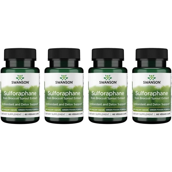Swanson Sulforaphane - Broccoli Sprout Extract Supporting Cellular, GI Tract, and Liver Health - Natural Supplement Standardized to 0.4% Sulforaphane - (60 Veggie Capsules, 400mcg Each) (4 Pack)