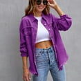 thumbnail image 2 of SWSMCLT Women's Denim Button Down Shirt Shacket Split Date Night Winter Shirt Jacket Long Sleeve Top Western Purple Large, 2 of 4