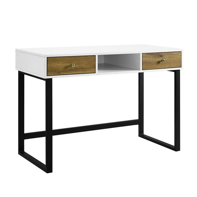 Walker Edison 44" Bureau Moderne Bicolore avec Tiroirs- Blanc et Barnwood