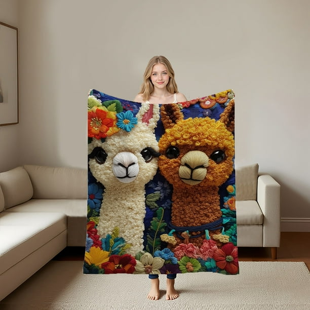 Uuiauoio Christmas Embroidery Throw Blanket 2D Printed Bohemian Style Sofa Cover Napping Shawl for Office Bedroom Living Room Air Conditioning Warm Lightweight Decorative Gift