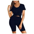 thumbnail image 6 of TAIAOJING Two Piece Outfits for Women Short Sleeve V Neck Biker Yoga Shorts Set, 6 of 7