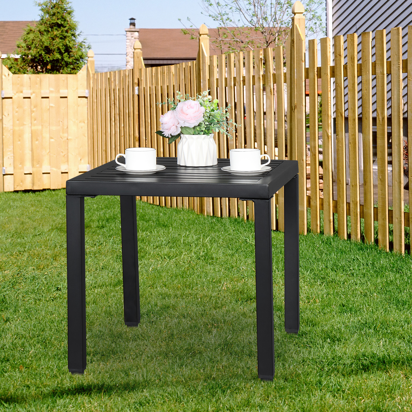 Metal Patio Table, BTMWAY Outdoor Dining Table Square Iron Bar Table, All-weather Outside Conversation Coffee Table with Metal Frame, Black Bistro Side Table for Garden Pool Lawn Balcony - image 1 of 11