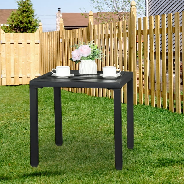 Metal Patio Table, BTMWAY Outdoor Dining Table Square Iron Bar Table, All-weather Outside Conversation Coffee Table with Metal Frame, Black Bistro Side Table for Garden Pool Lawn Balcony