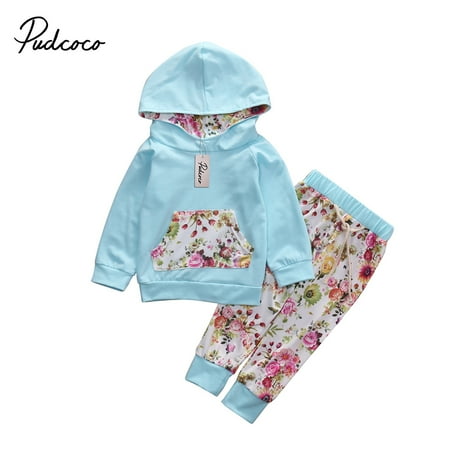 

Musuos Baby 2PCS Long Sleeve Hoodie Top Long Floral Printed Pants Set
