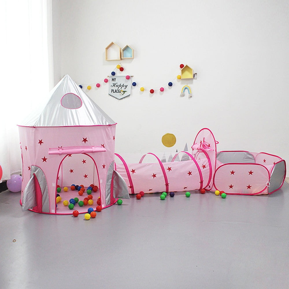 Play Tents And Tunnels Playhouses for Toddlers, 3 in 1 Rocket Ship Play Tent for Backyard Indoor