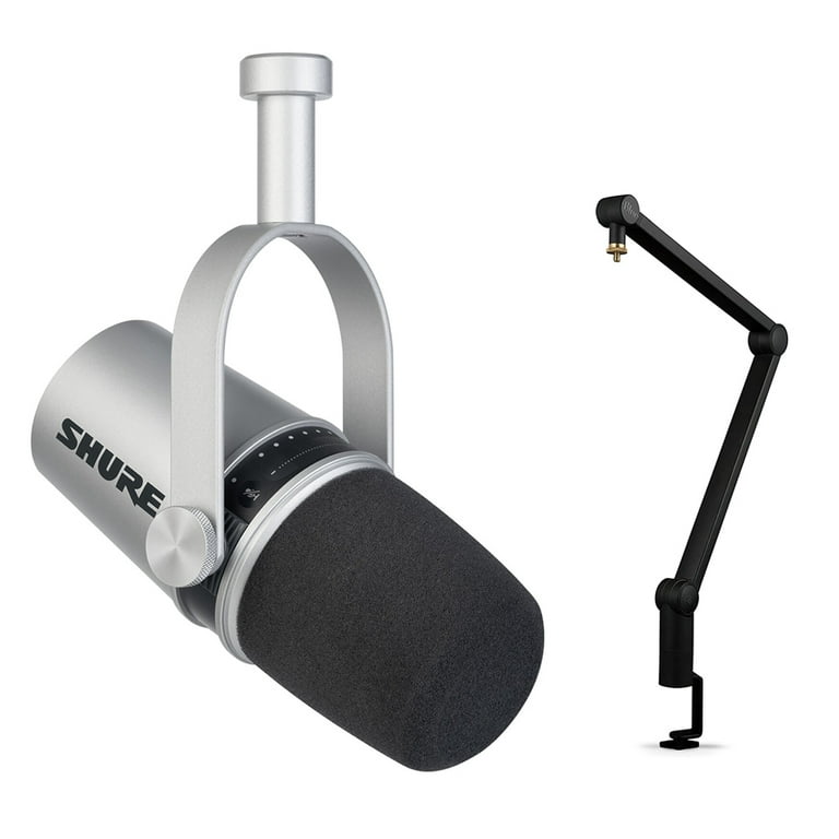 Shure MV7 Podcast Microphone (Silver) Bundle with Blue Compass 