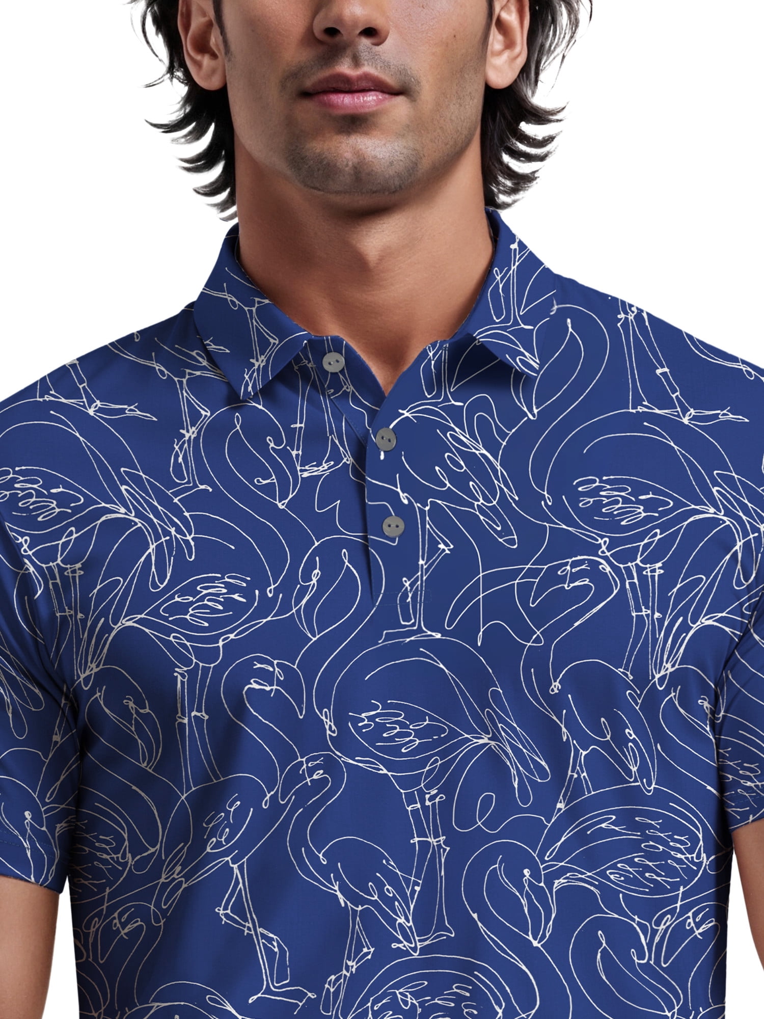 Ben Hogan Men's and Big Men’s Linear Flamingo Print Short Sleeve Golf Polo Shirt, up to Size 5XL